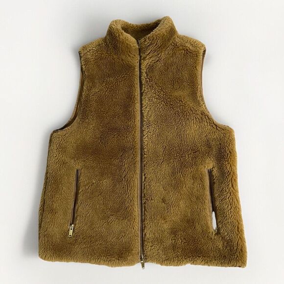 J.CREW Brown Faux Fur Full Zip Vest Size Medium - Picture 2 of 10